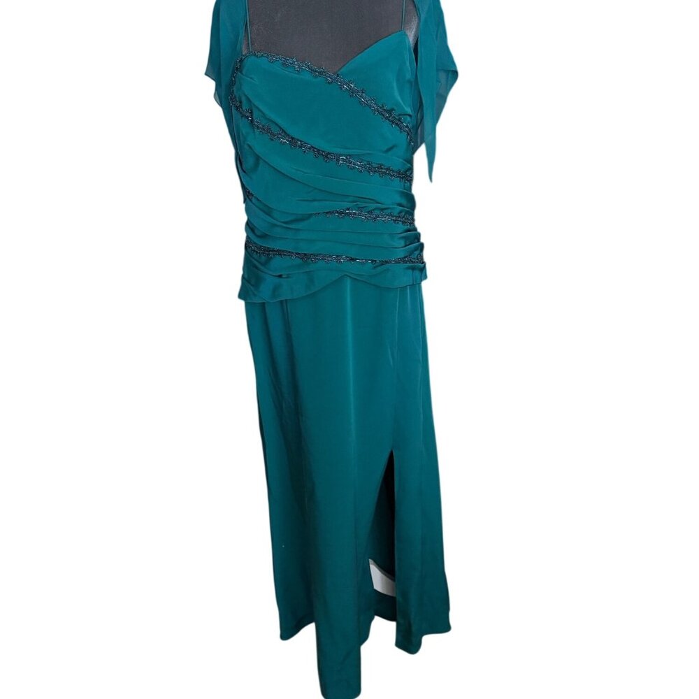 Andreas Fashions Teal Beaded Evening Gown With Sheer Capelet Size M New